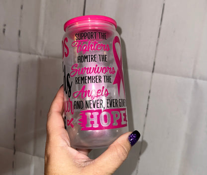 FAITH OVER FEAR 16oz Glitter GLASS CUP