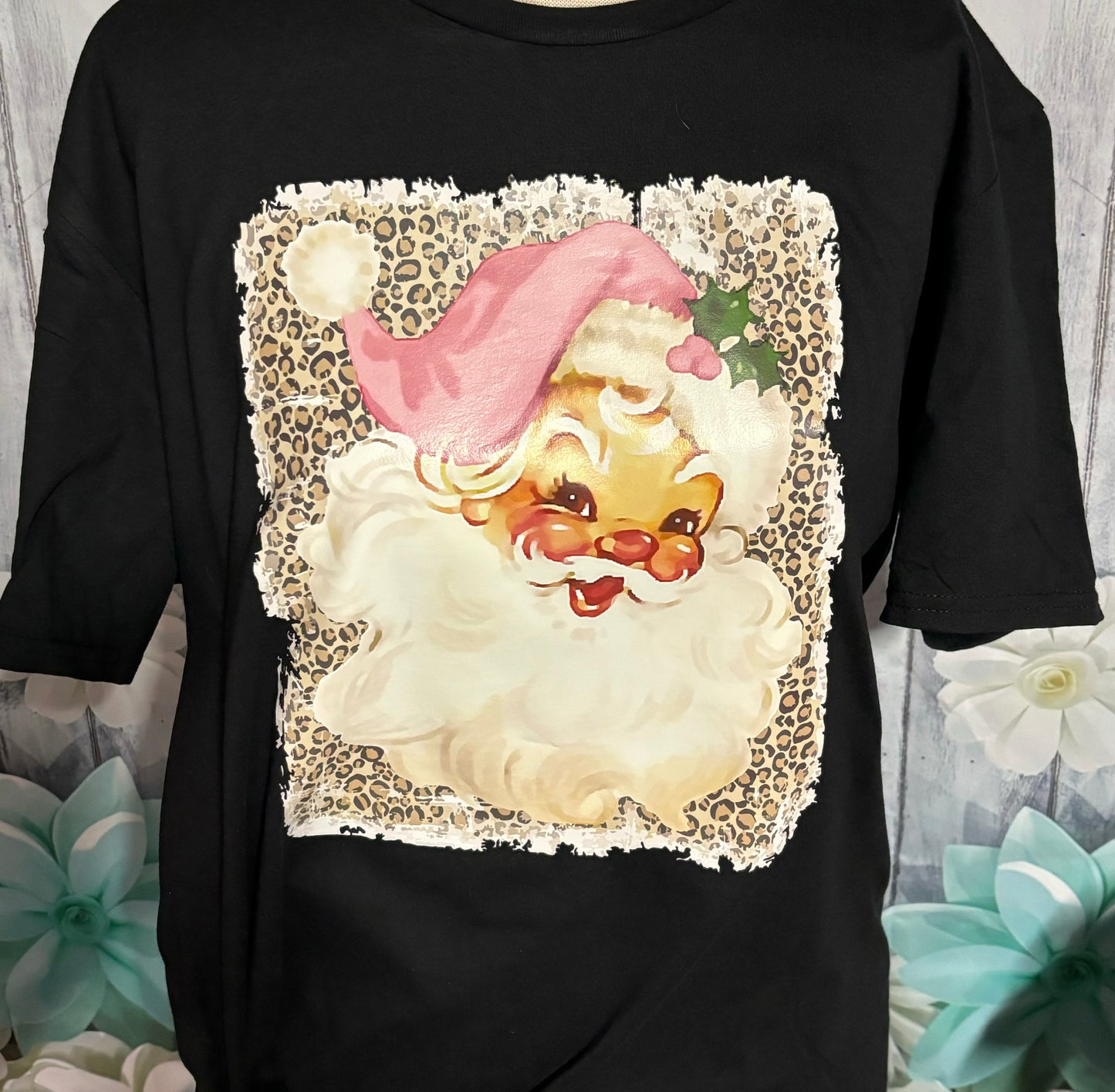 PINK CHEETAH SANTA TEE