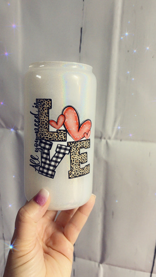 16oz glitter white love cup