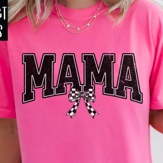 Mama checkered bow CC TEE