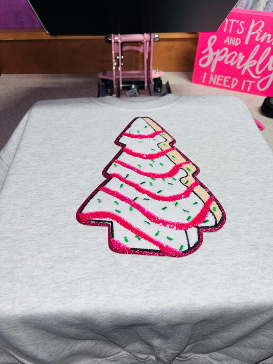 Pink Christmas cake Chenille Patch Sweater