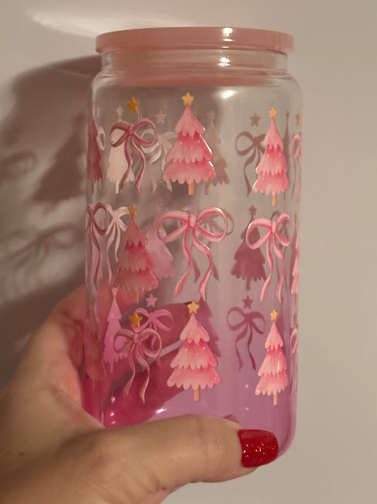 16oz Pink Christmas Trees Cup