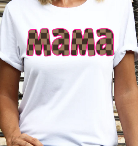 PINK OUTLINE CHECKERED MAMA/TEE