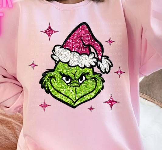 PINK GLITTER GRNCH SWEATSHIRT