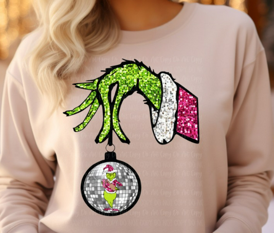 GRNCH HAND GLITTER SWEATSHIRT