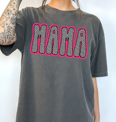 PINK CHECKERED MAMA CC TEE