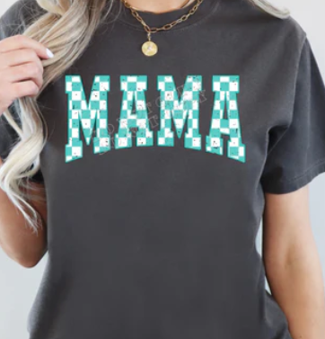 Teal Checkered mama CC TEE